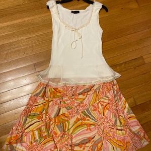 Orange/Gold sequin embellished lightweight 100% cotton below-knee skirt